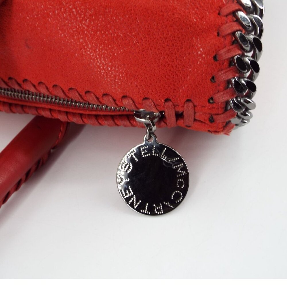 Stella McCartney Falabella Red Satchel Tote Bag Silver Tone Chain Trim Italy - Picture 10 of 14